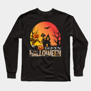 Vintage Pumpkin Scene Halloween Long Sleeve T-Shirt